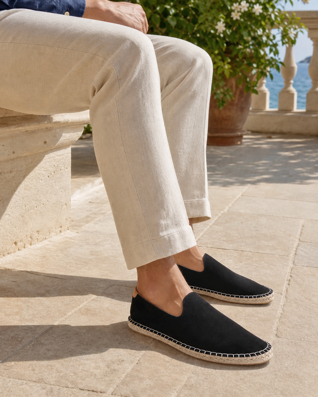 Man wearing black espadrille