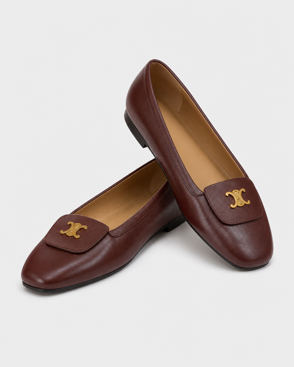 Pair of burgundy flat
