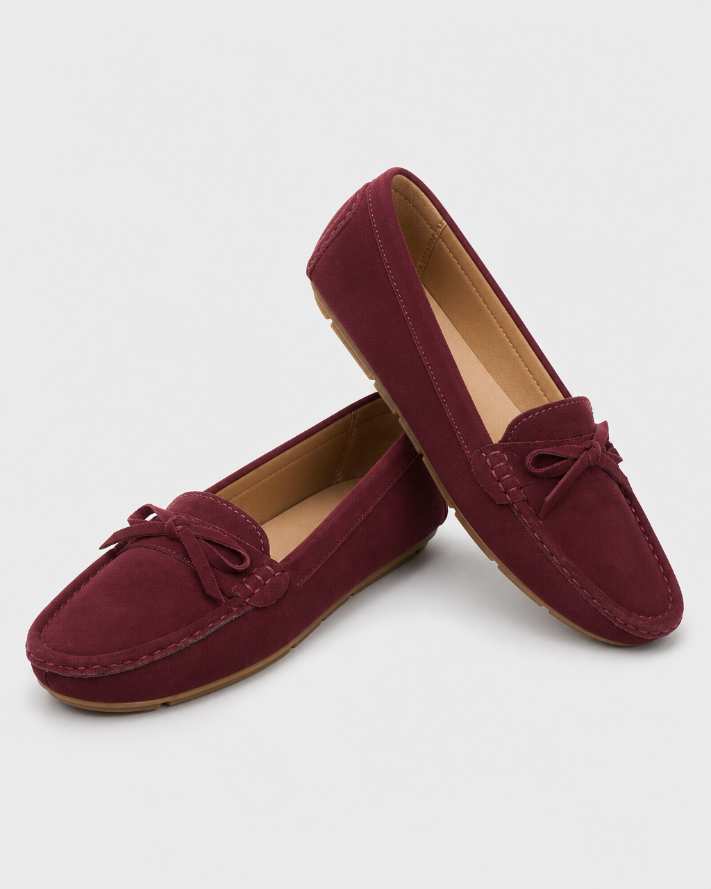 Pair of burgundy flat