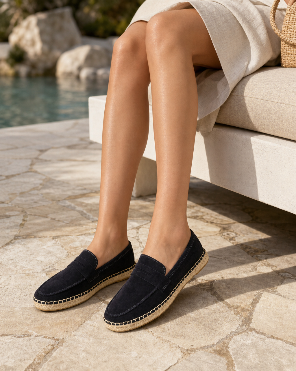 Woman wearing navy espadrille
