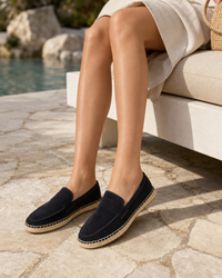 Woman wearing navy espadrille