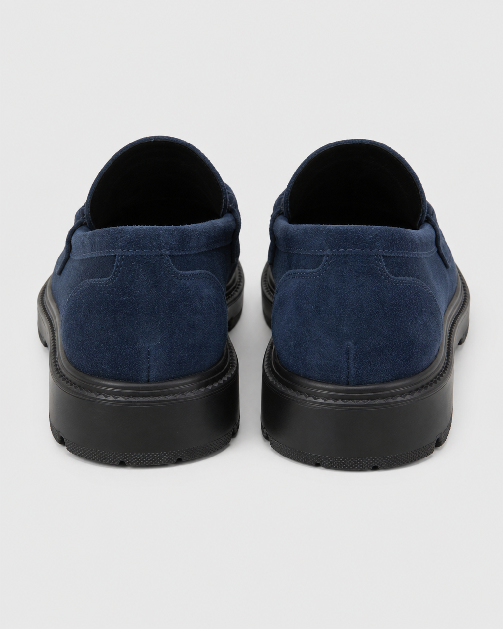 Navy penny heel view