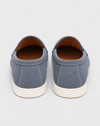 Slate blue penny heel view
