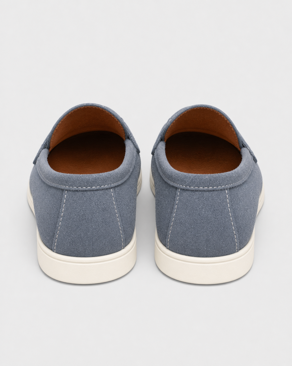 Slate blue penny heel view