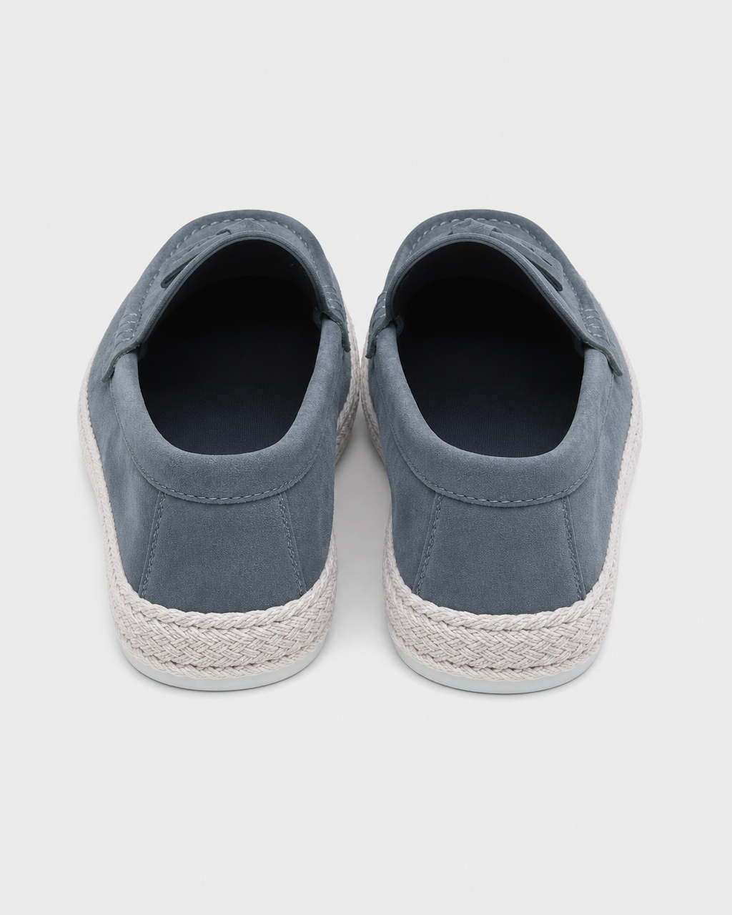 Slate blue slip on heel view
